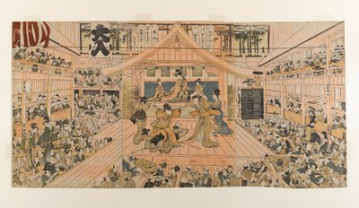 Vista interna del teatro Kabuki Kawarazaki-za, c.1800-1803 da Utagawa Toyokuni